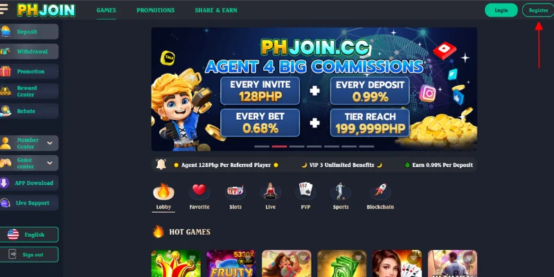 Go to Phjoin.art and click register button
